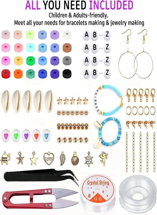 دي آي واي كرافتس مجموعة صنع أساور من خرز الطين، أساور صداقة للبنات، خرز بوليمر هيشي مع تعليقات مجوهرات، هدايا حرفية للمراهقات والفتيات من سن 3-5 سنوات فما فوق (1000 قطعة) - Image 3